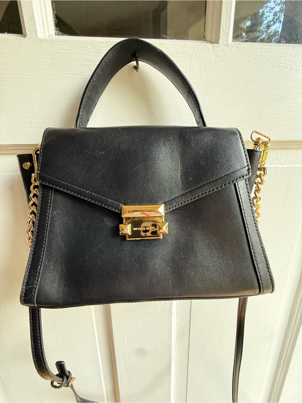 Marc Jacobs Black Leather Satchel with Gold Hardware